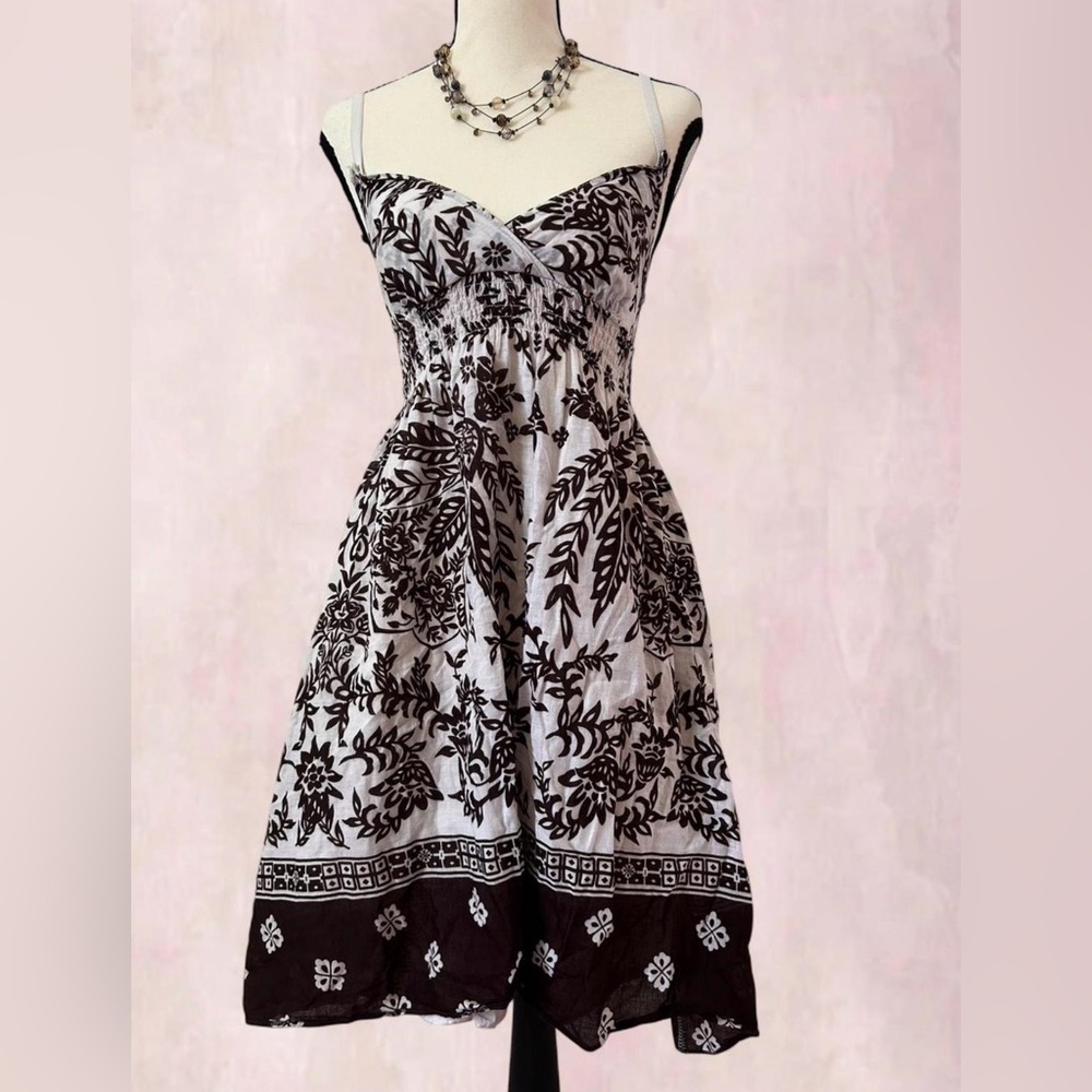 100% Cotton Derek Heart Black and White Floral Midi Sundress